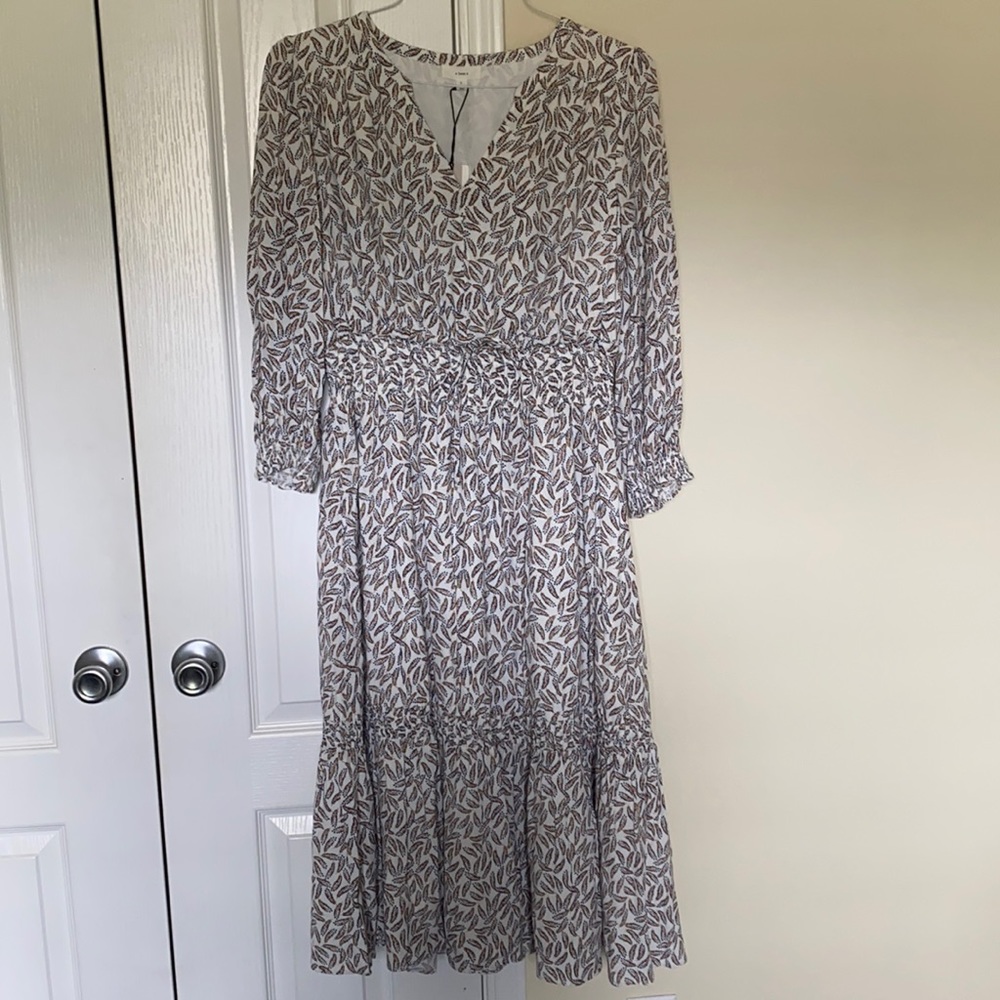A Loves A Peasant V-Neck 3/4 Sleeve Midi Dress
